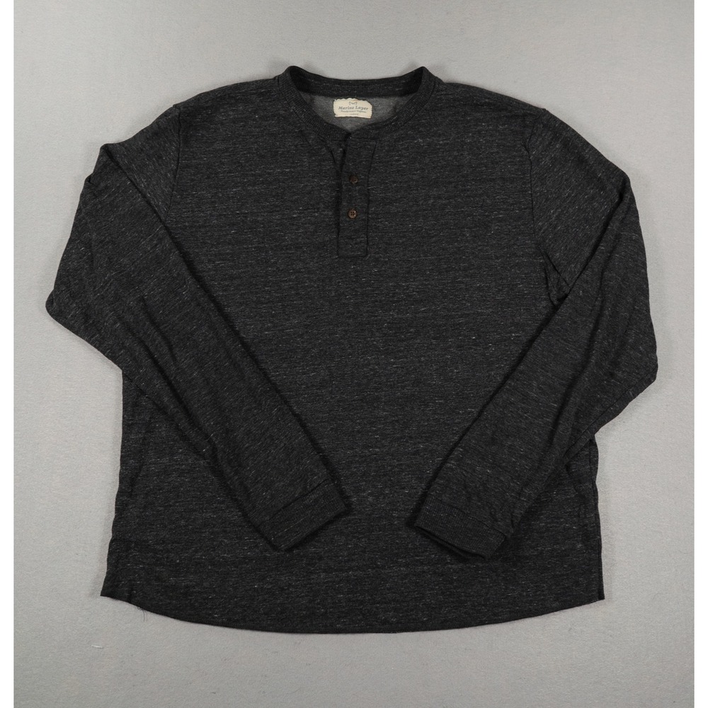 Marine Layer Mens Henley Long Sleeve Curved Hem Heather Charcoal Grey Large